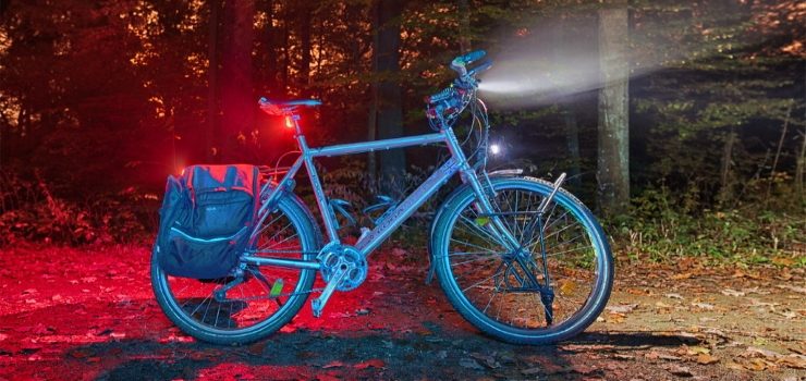 a bicycle with front and rear lights