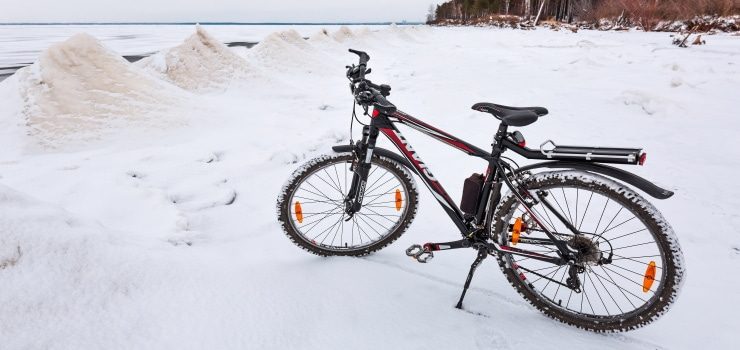a frozen mountain bike