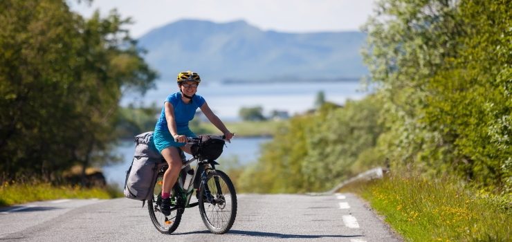 biking in norway against picturesque landscape