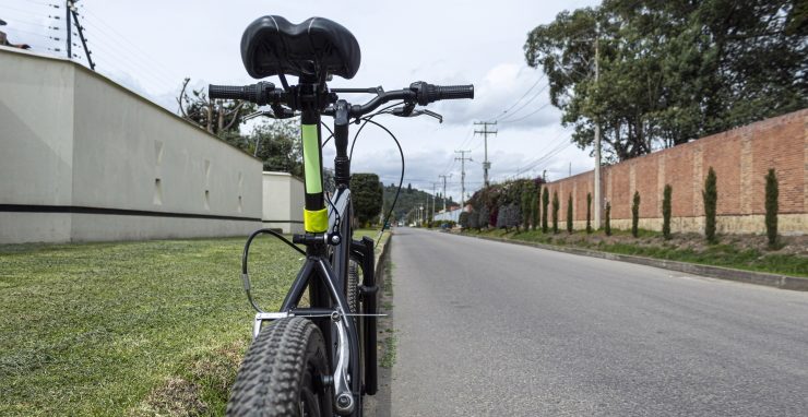 image shows the back of a mountain bicycle