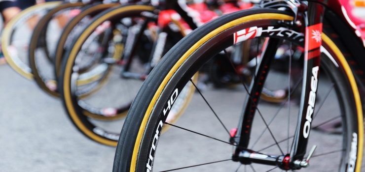 the black tires of road bikes